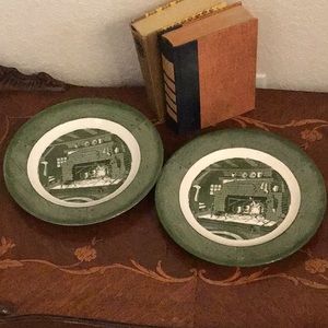 1950s Vintage Colonial Homestead Dinner Plate, Set of 2